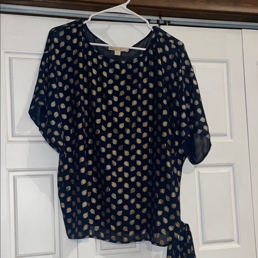 Michael Kors Navy Blouse with Gold Dots
